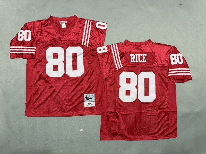 Men 2025 San Francisco 49ers #80 Rice Red Throwback Limited NFL Jersey style 001